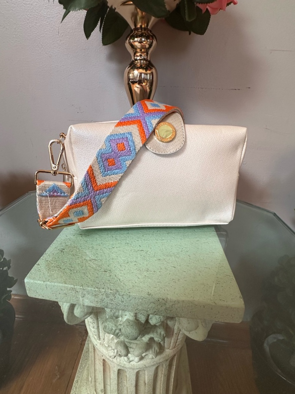 BVLGARI Cream  Bag with Colorful Woven Strap